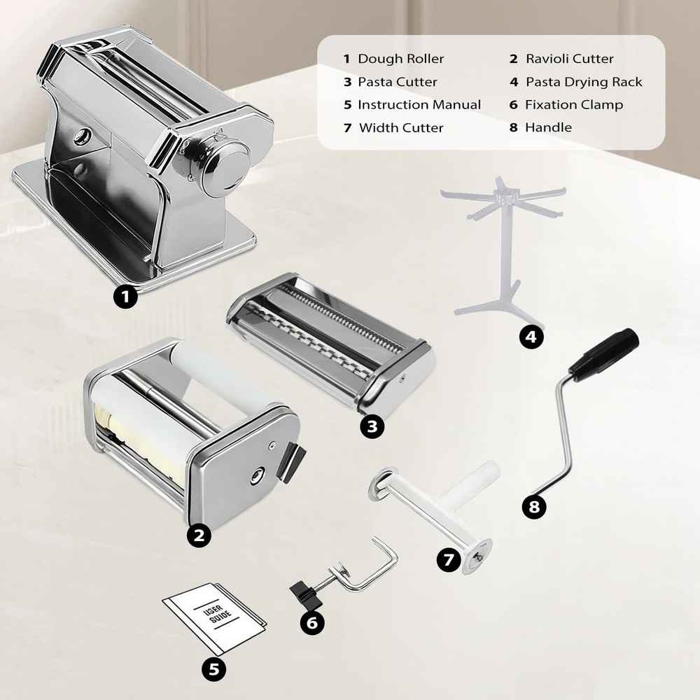 Pasta Maker Machine 9 Thickness Settings, 2 in 1 Noodle Maker & Cutter
