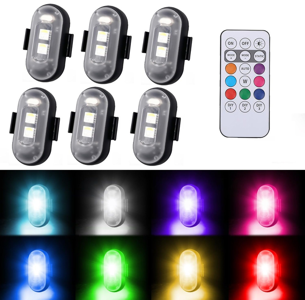6 PCS Car Wireless LED Lights with Remote Control, High Brightness Strobe Lights