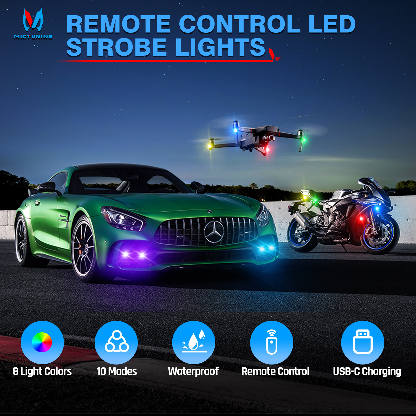 8PCS Wireless LED Strobe Lights,8 Colors Anti-Collision Led Warning Lights