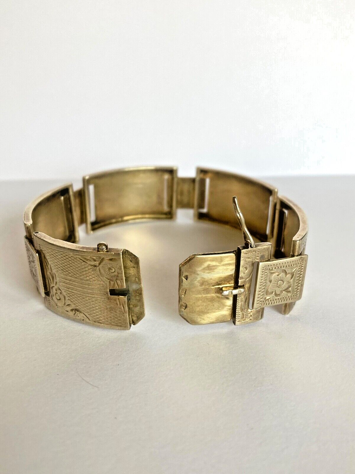 VintageGold Vermeil 835 Silver Floral Hinged Panel Bracelet-Very Rare-Hallmarked