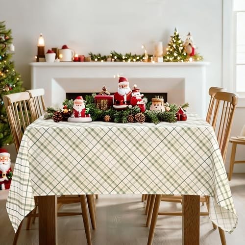 Printed New Checkered Tablecloth 84" x 60" (Rectangular) Sage Green and White
