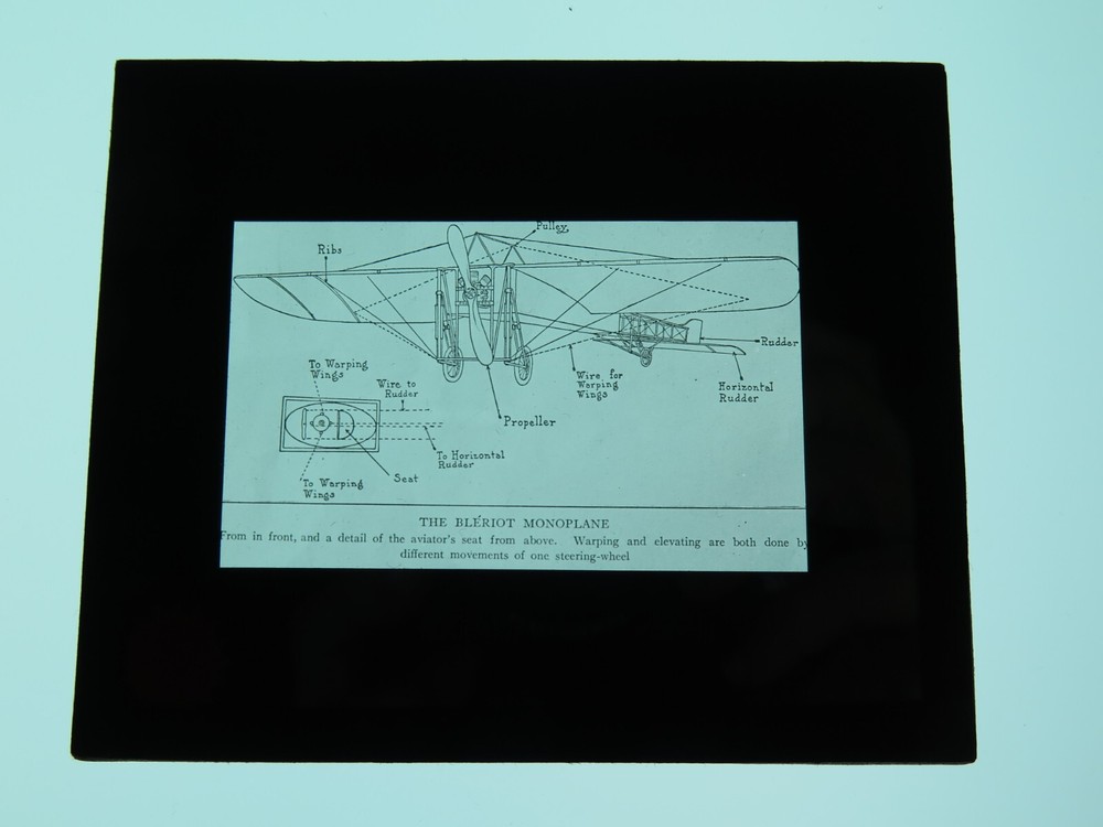1909 Early Aviation FRANCE Magic Lantern Slide Louis Bleriot monoplane controls