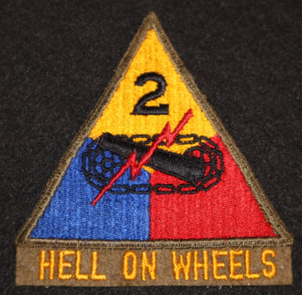 WW2 US Army 2nd Armored Division "Hell on Wheels" SSI Shoulder Patch - Wool Tab
