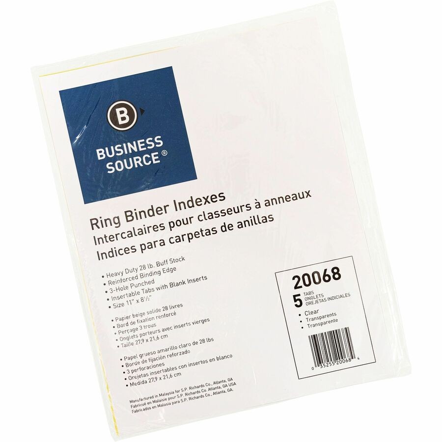 Business Source BSN20068 Ring Binder Index Divider 5 Tab Buff