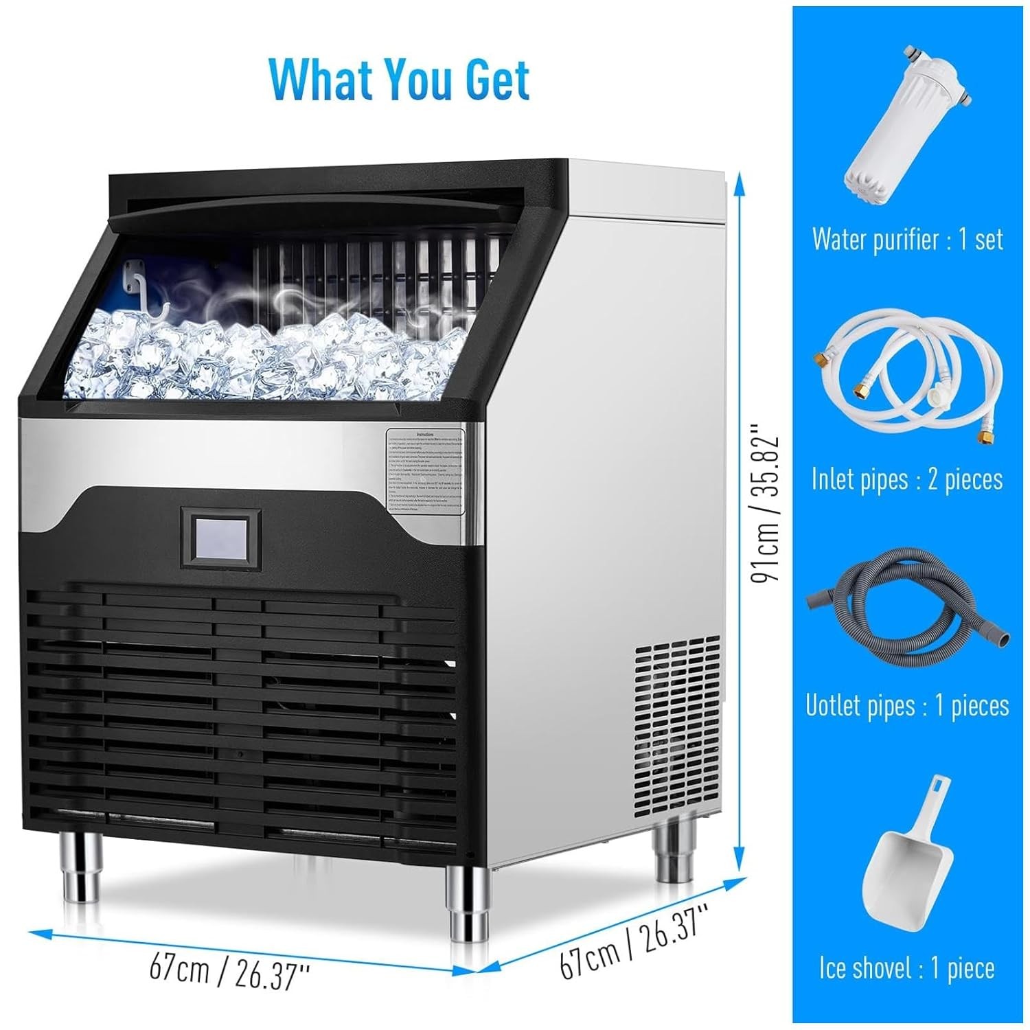 Commercial Ice Maker Freestanding Cabinet Machine 160lbs/24H 100Lbs Storage Bin