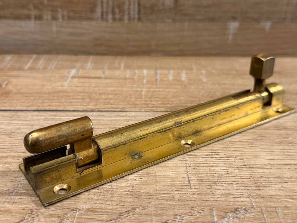 VINTAGE SOLID BRASS 6" SLIDE BOLT DOOR BOLT
