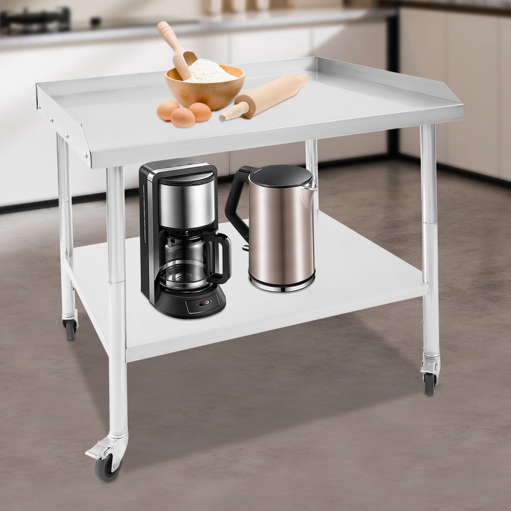 Stainless Steel 2-Tier Work Table with Wheels for Kitchen & Workspace