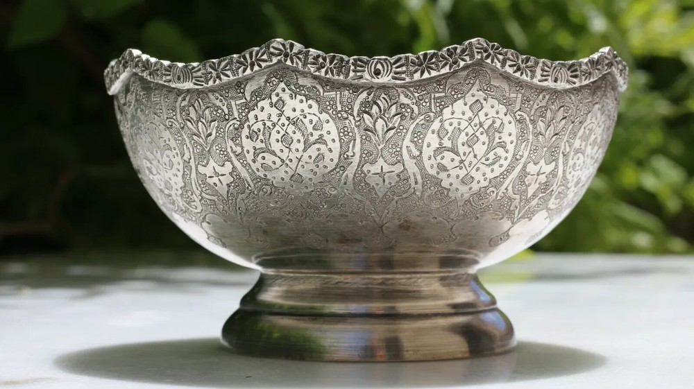 Antique Ancient silver 84 Repousse Bowl engraved handmade marked