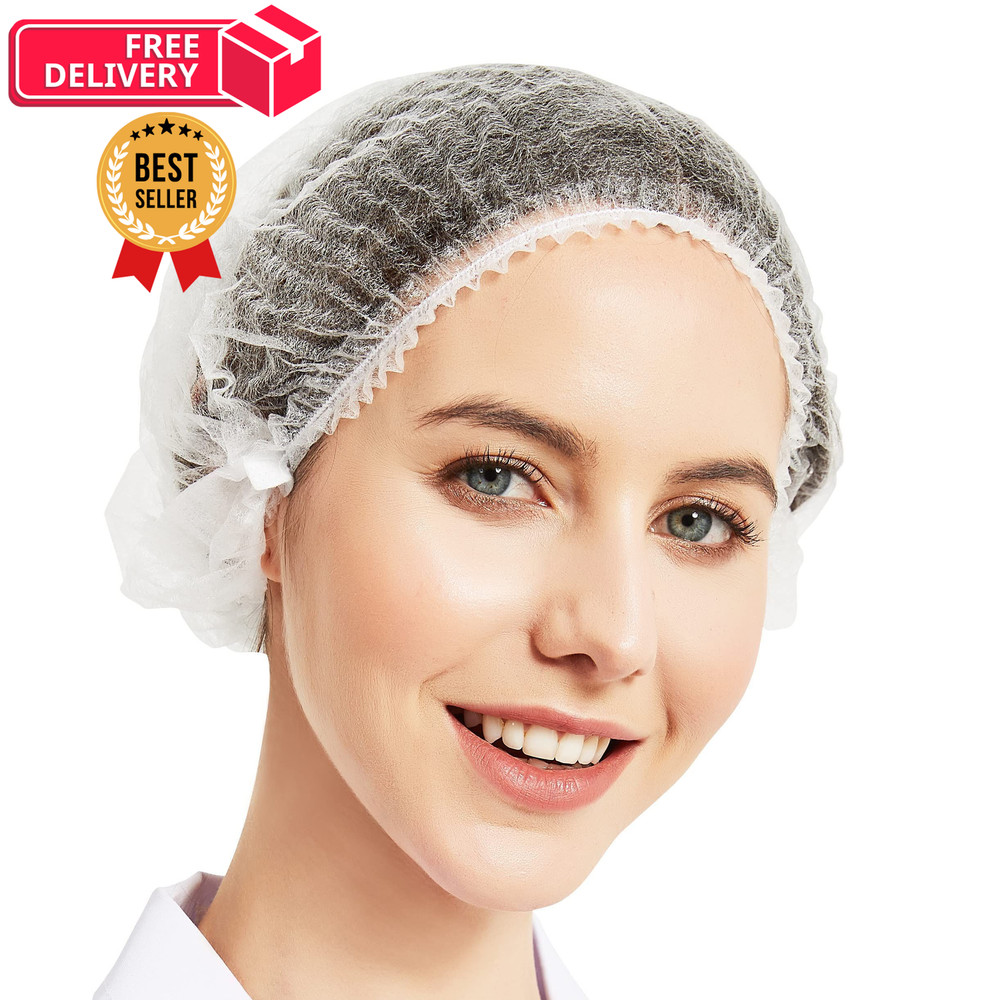 ProtectX 100-Pack White Disposable Hair Nets, Elastic 100 Pack,