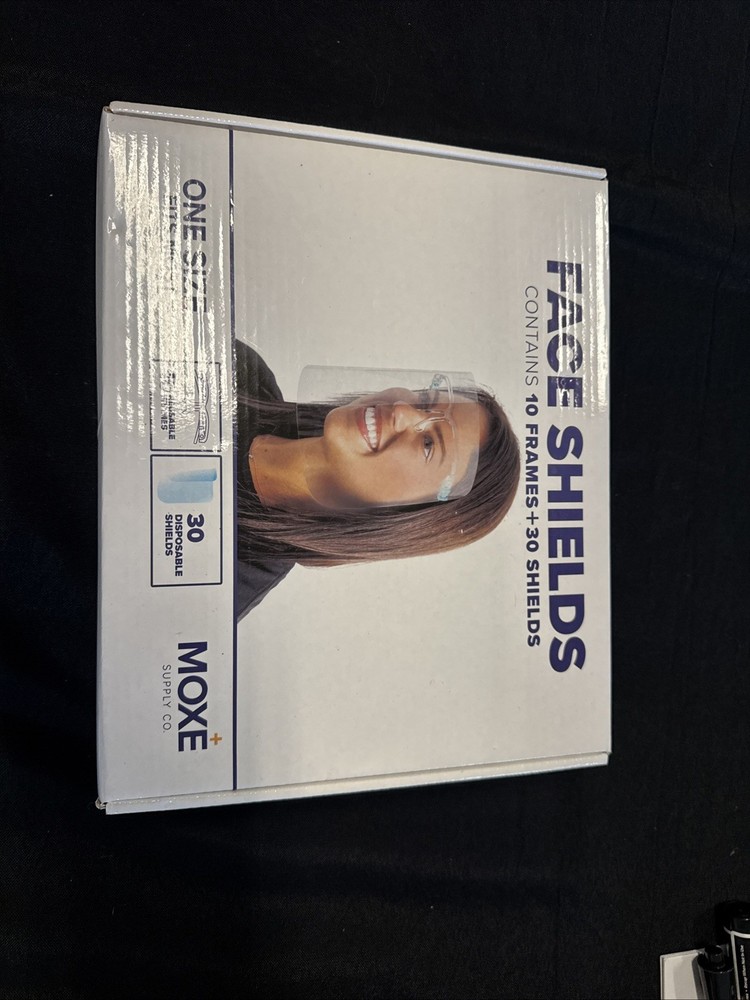Face Shields 10 Frames 30 Shields Clear Plastic. BRAND NEW IN BOX