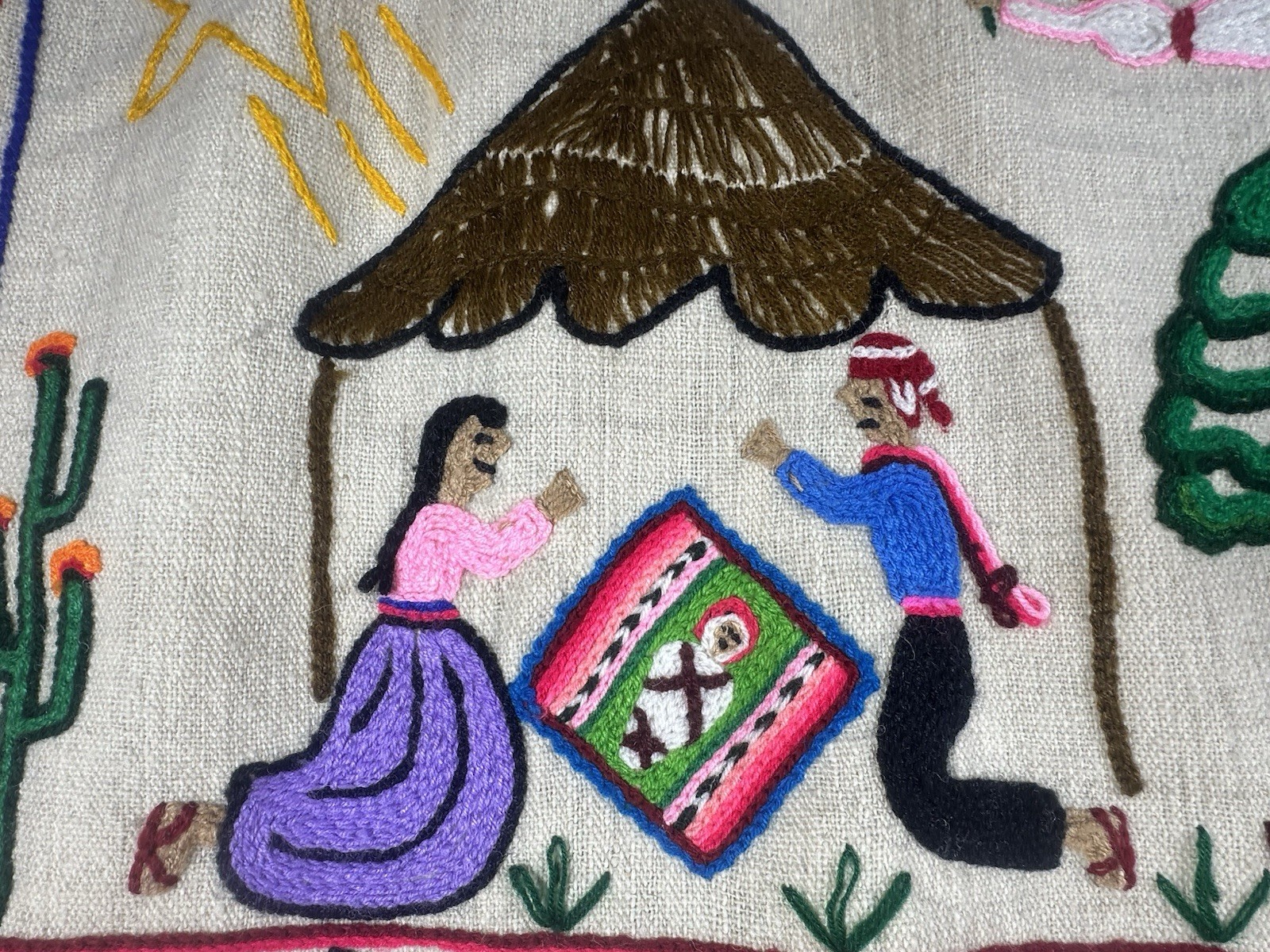 Vintage Peruvian Alpaca Handmade Hanging Tapestry Textile Embroidery Nativity
