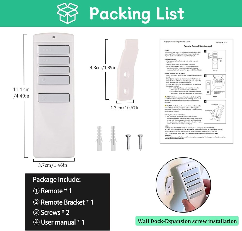 Ceiling Fan Remote Control for Harbor Breeze, Replacement for A25-TX001-R1/A2...