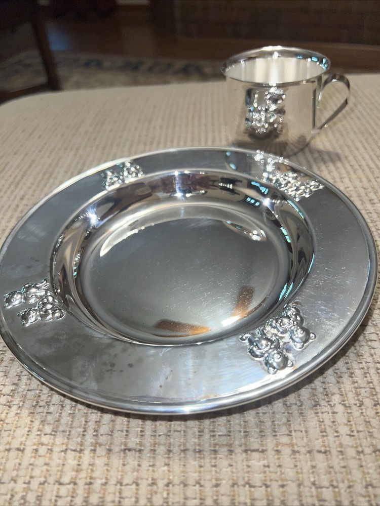 Godinger Silver Childs Teddy Bear Plate and Cup
