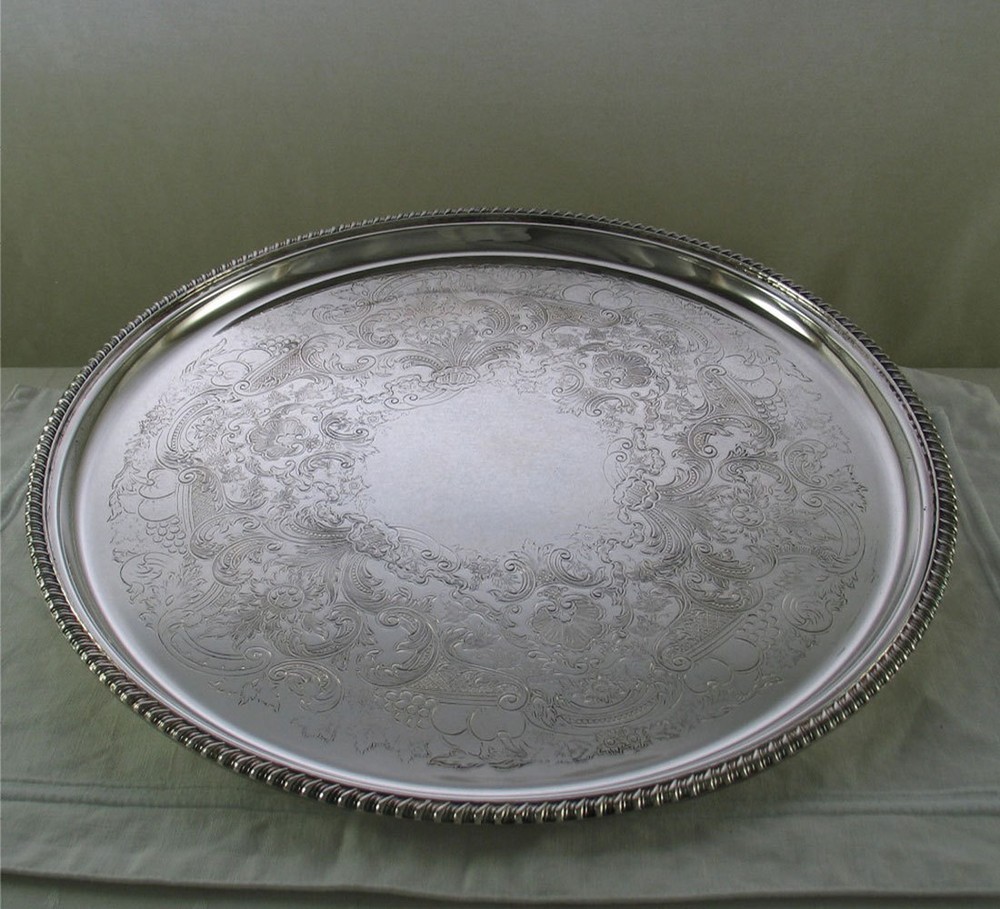 Silver Salver Round, Applied Gadroon Border