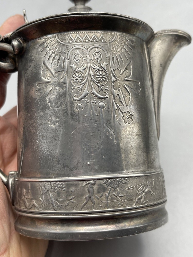 Antique Meriden Egyptian Revival Jug Silver Plated Pitcher 5”