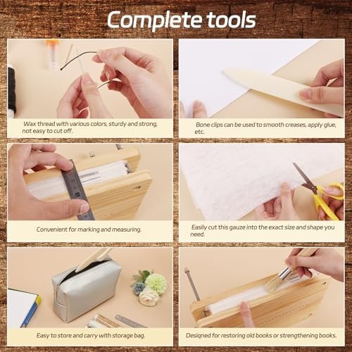 Complete Book Binding Kit 52 Pcs - DIY Bookmaking Tools, Press, Bone Folder, Wax