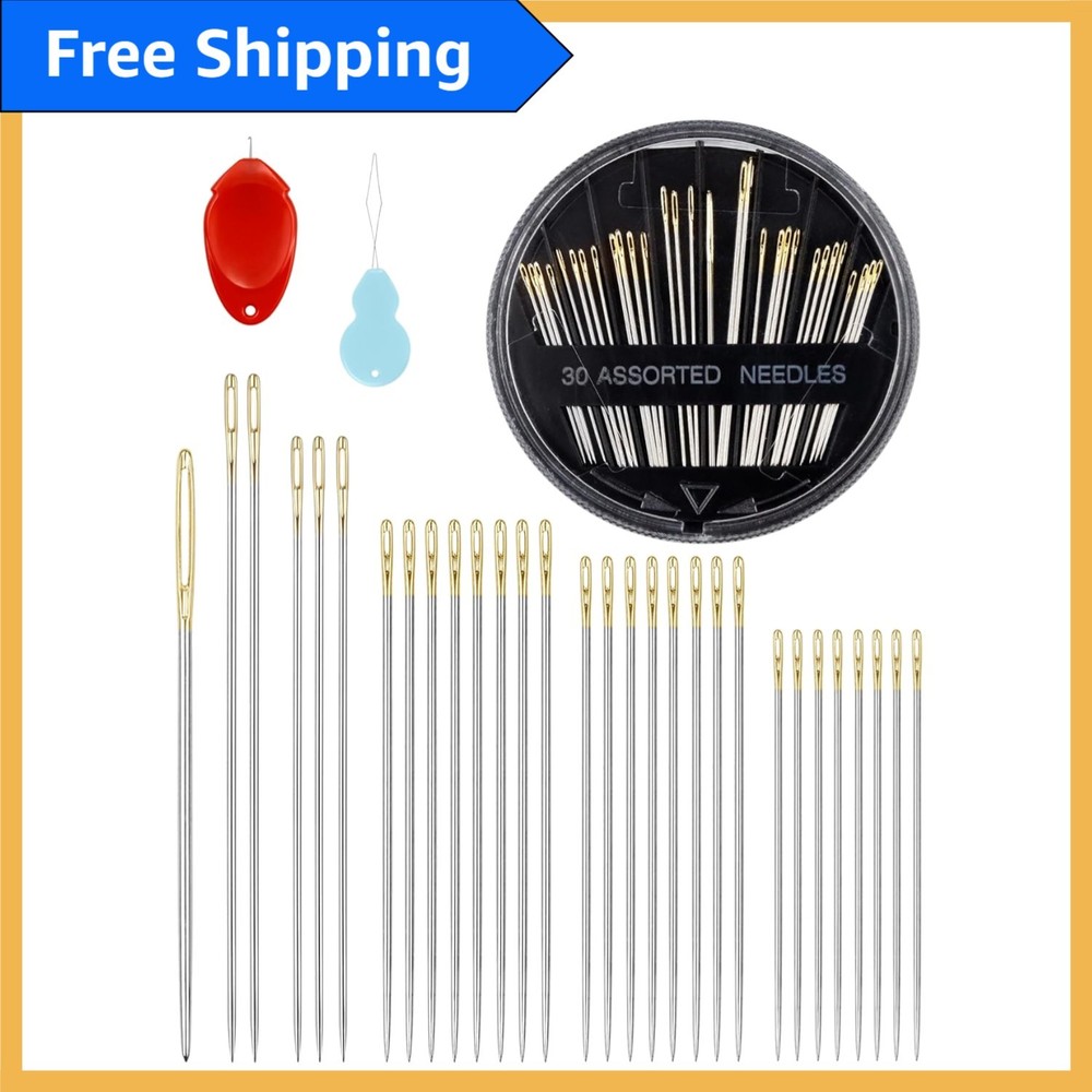 30-Piece Large Eye Stitching Needles - Stainless Steel for Embroidery & Quilting