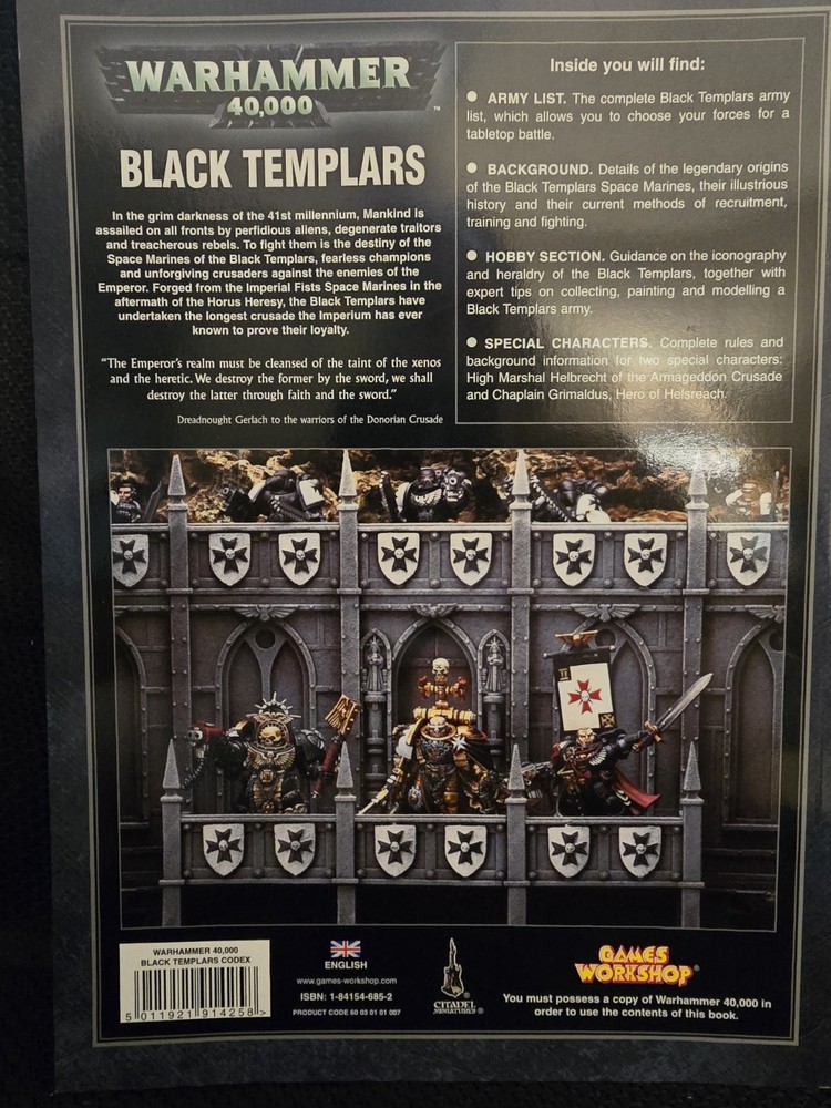 Warhammer 40K Black Templars Codex 4th Edition 2005 Games Workshop MINT