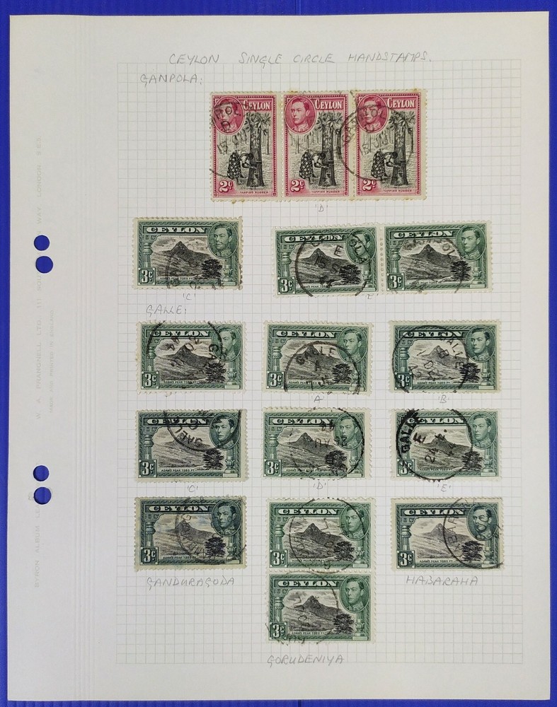 Ceylon Stamp Collection Postmarks Study Mounted in Graph Sheets/Pages