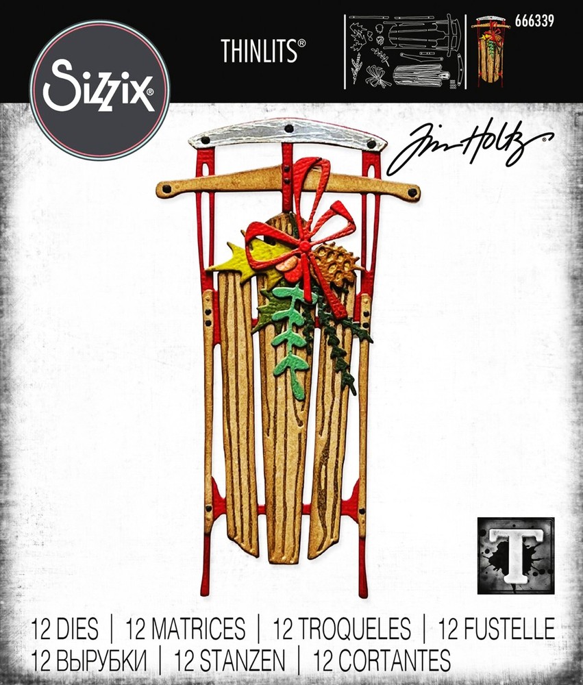 Sizzix Thinlits Vintage Sled #666339 12pk set Retail $24.99 Tim Holtz NEW!