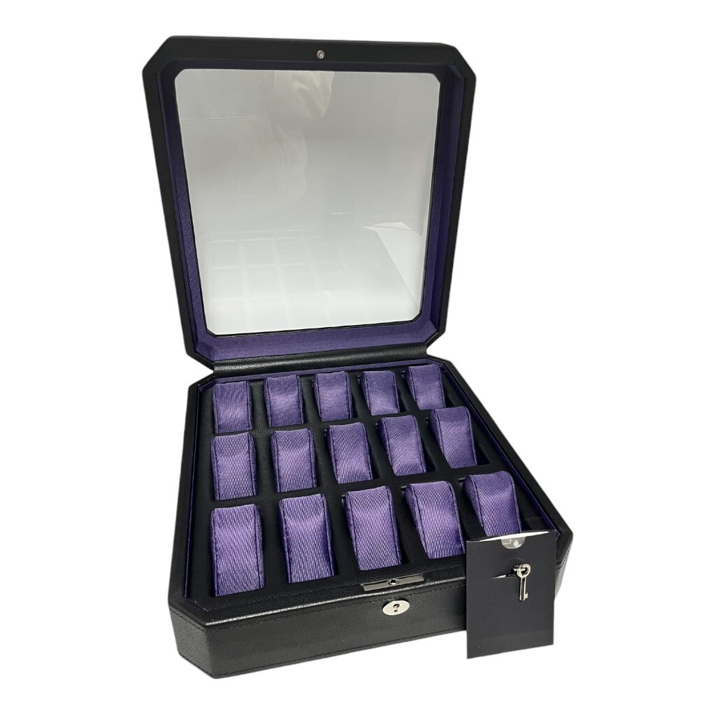 Wolf 458503 Windsor 15 Piece Watch Box in Black & Purple MSRP $405