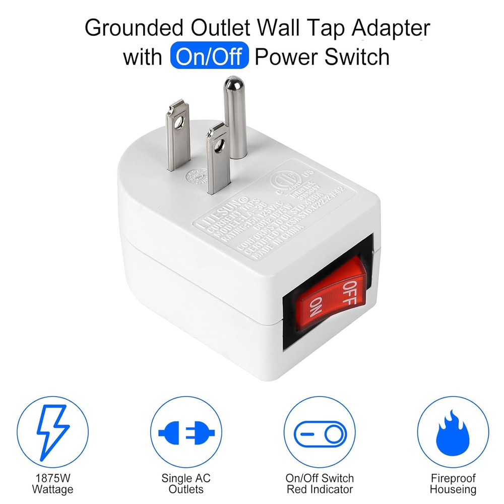 Grounded Outlet with On/Off Switch (6 Pack), Single Power Adapter Outlet Switch