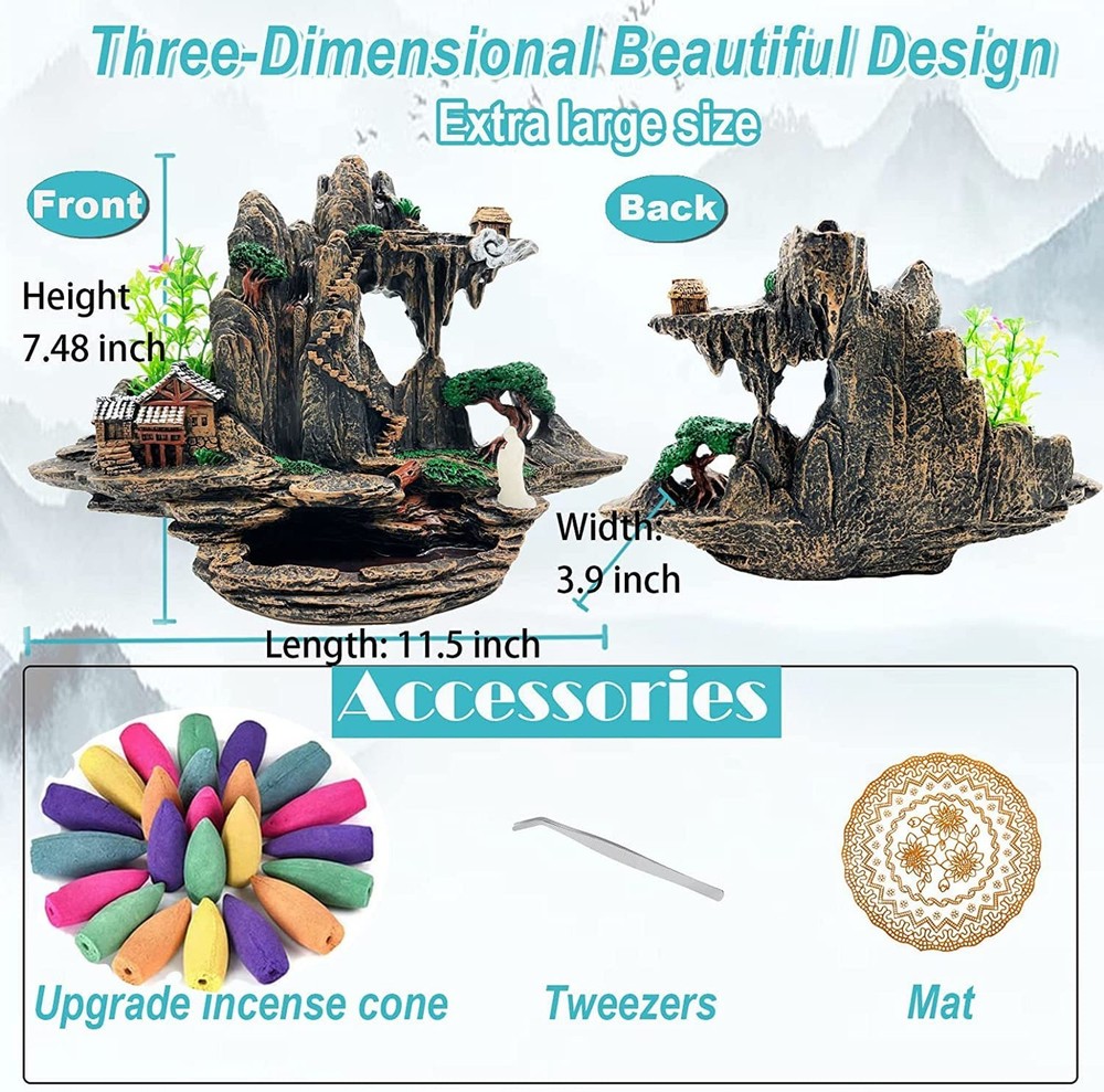 Mountain Waterfall Incense Burner，Backfall Incense Holder River, Incense