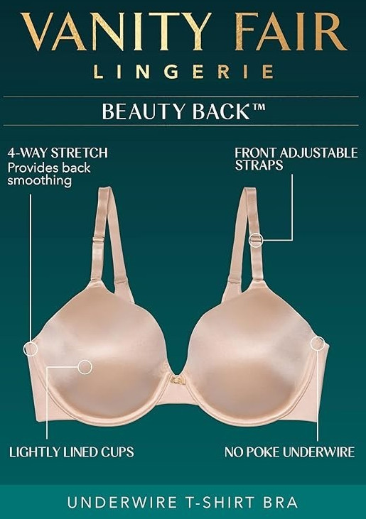 Vanity Fair Beauty Back Full Coverage Underwire Bra, Green/Black Stripped 40C