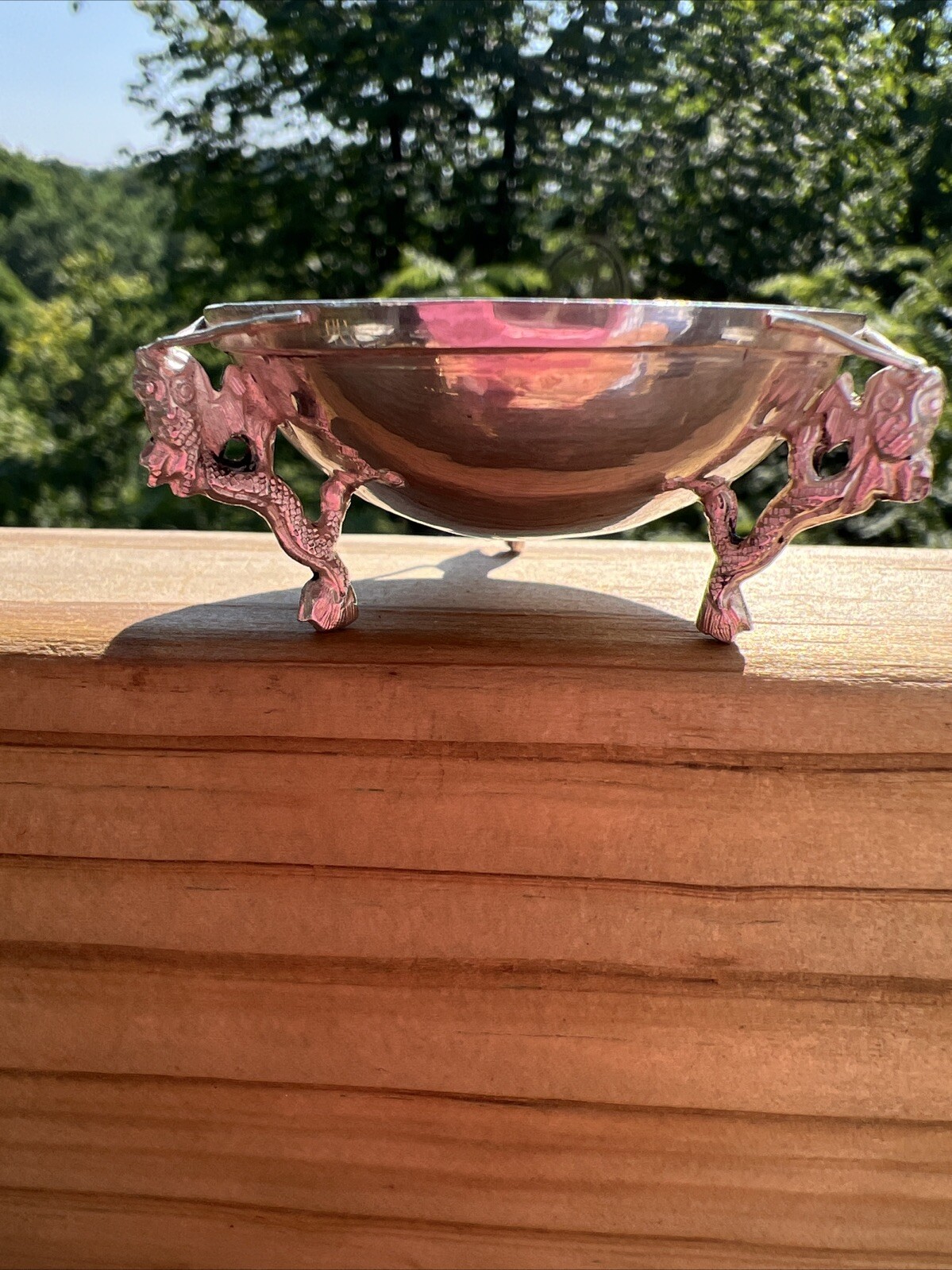 Antique Chinese Sterling Silver Dragon Salt Cellar Bowl VERY OLD GOOD CONDITION