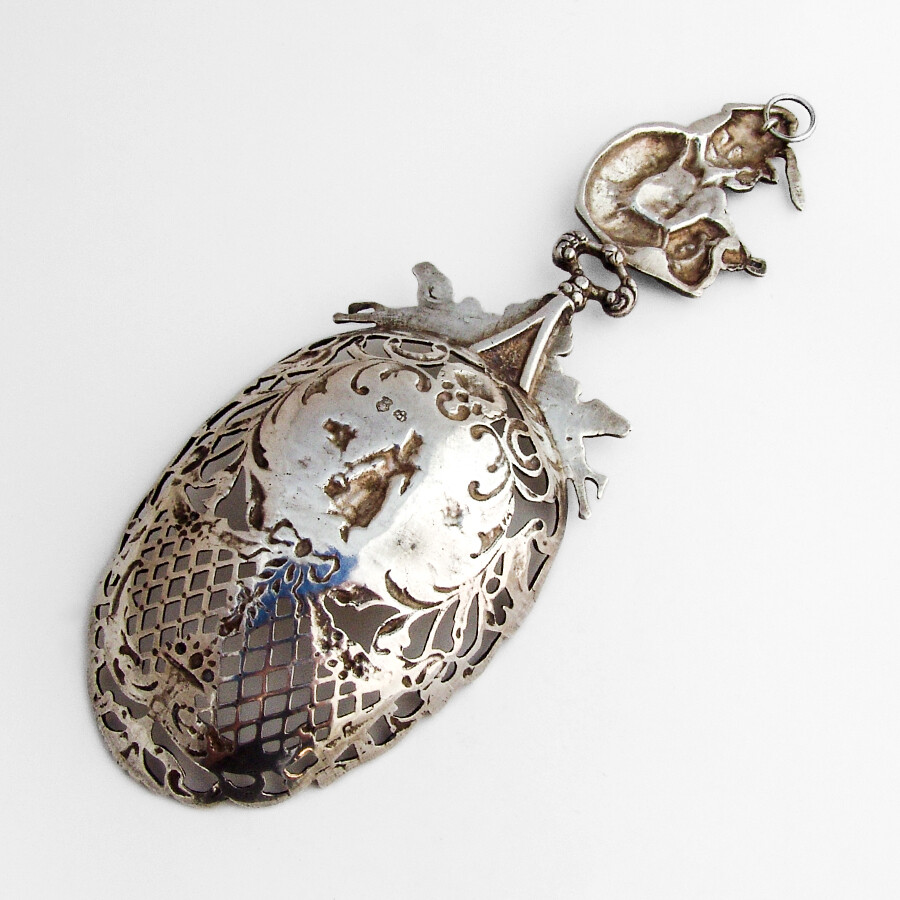 Hanau Ornate Serving Spoon Figural Handle Sterling Silver Germany