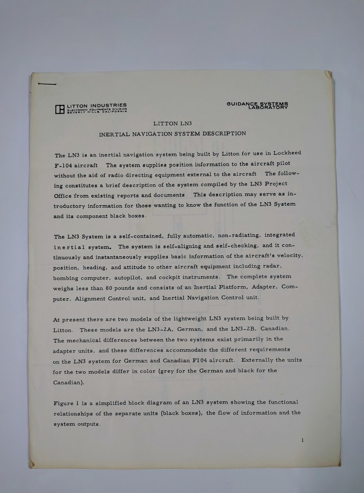 Cold War Litton LN-3 Inertial Navigation System Docs w/ Engineer Notes 1960