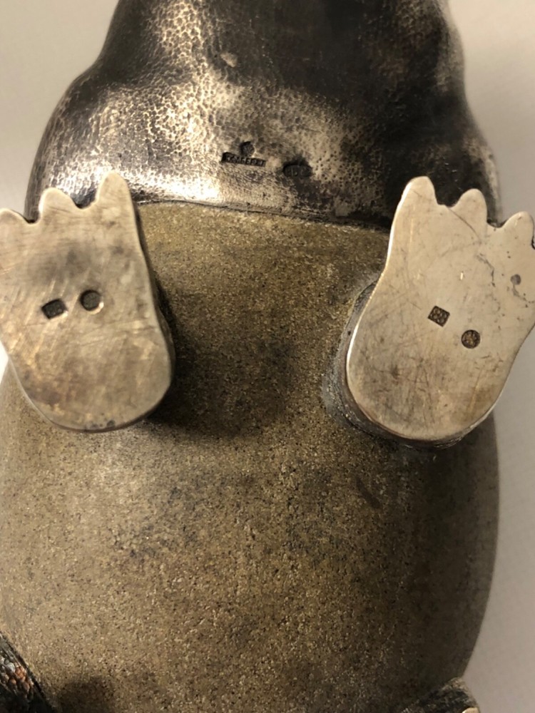 Faberge sand stone silver-mounted match holder