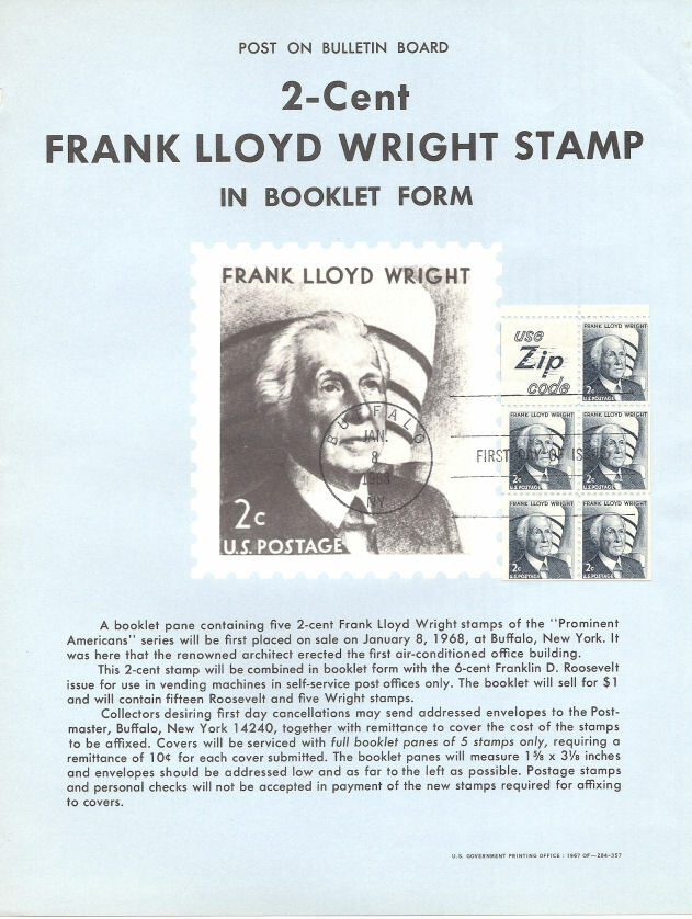 #1280a  2c Wright ZIP Booklet  Stamp Poster- Unofficial Souvenir Page Flat HC