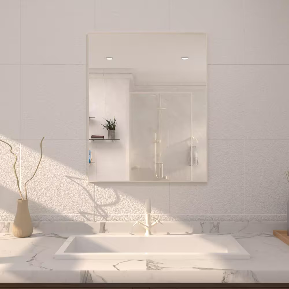 TaiMei 24" x 30" Framed Wall Bathroom Vanity Mirror in Brushed Nickel