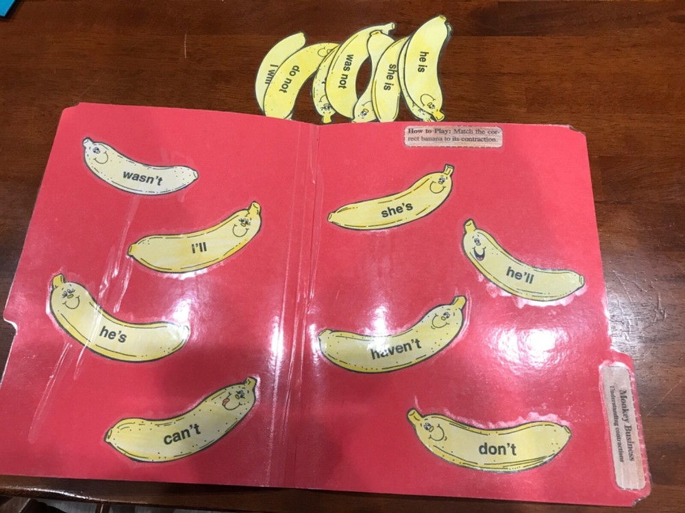 Monkey Business! Contractions 2nd grade language arts file folder game