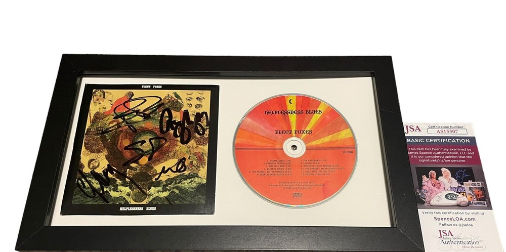 FLEET FOXES SIGNED AUTOGRAPH HELPLESSNESS BLUES FRAMED CD ROBIN +4 JSA CERT COA