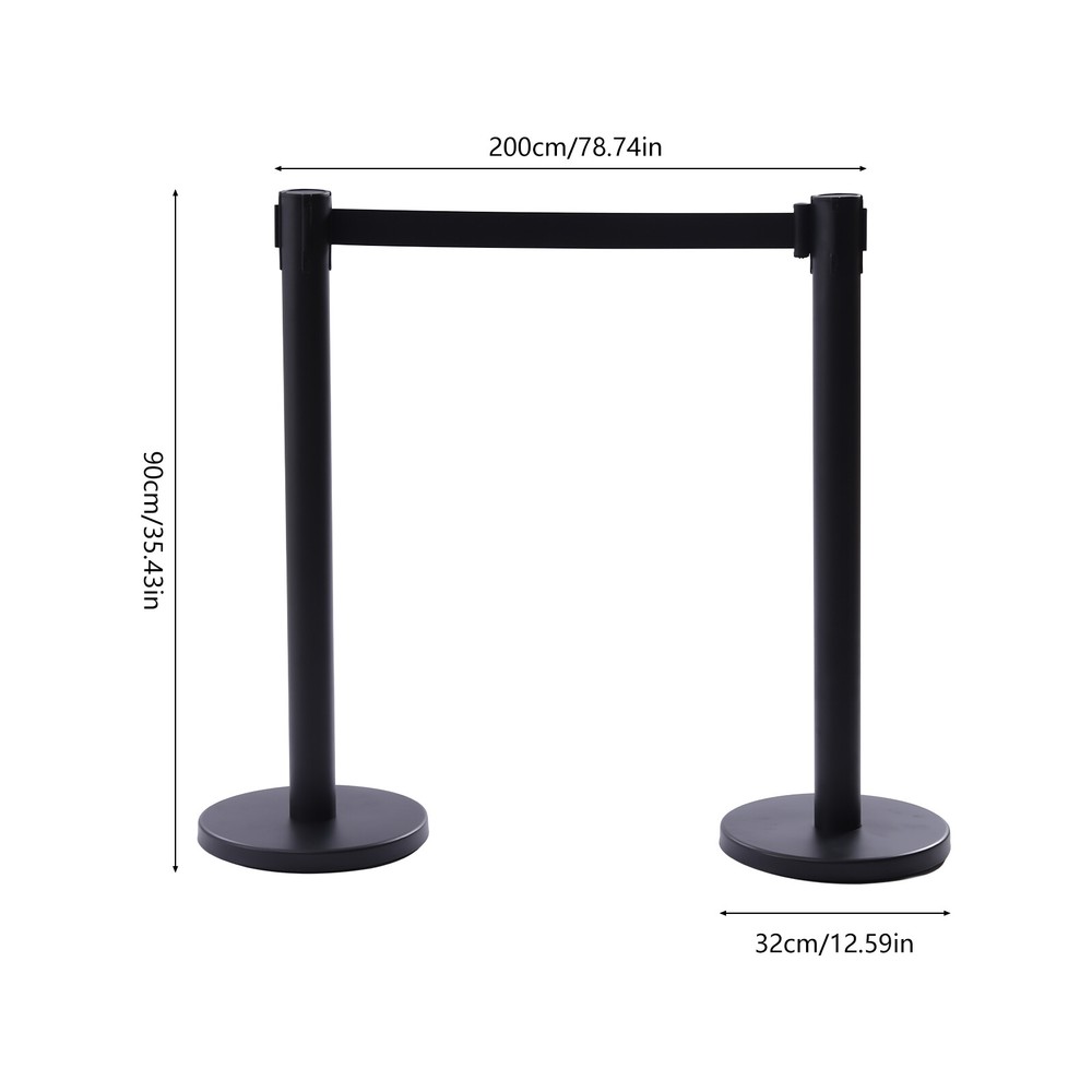 4Pcs Crowd Control Barrier Queue Poles Black Retractable Belt Stanchion Posts