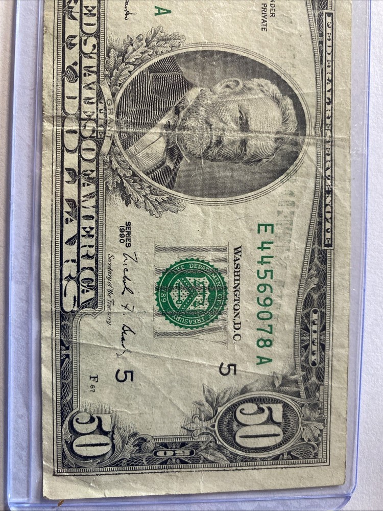1990 USA banknote $50 Note Cutting Error