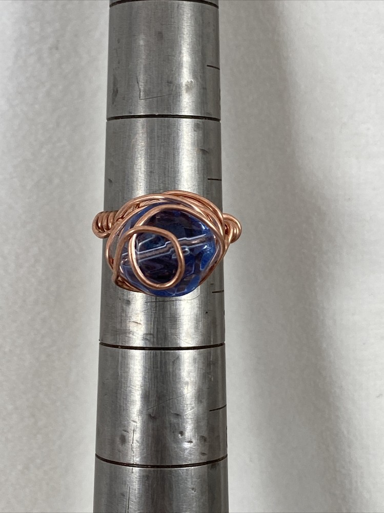 Handmade ~ Copper Wire Wrap ~ Glass Bead Ring ~ Size 6 #111