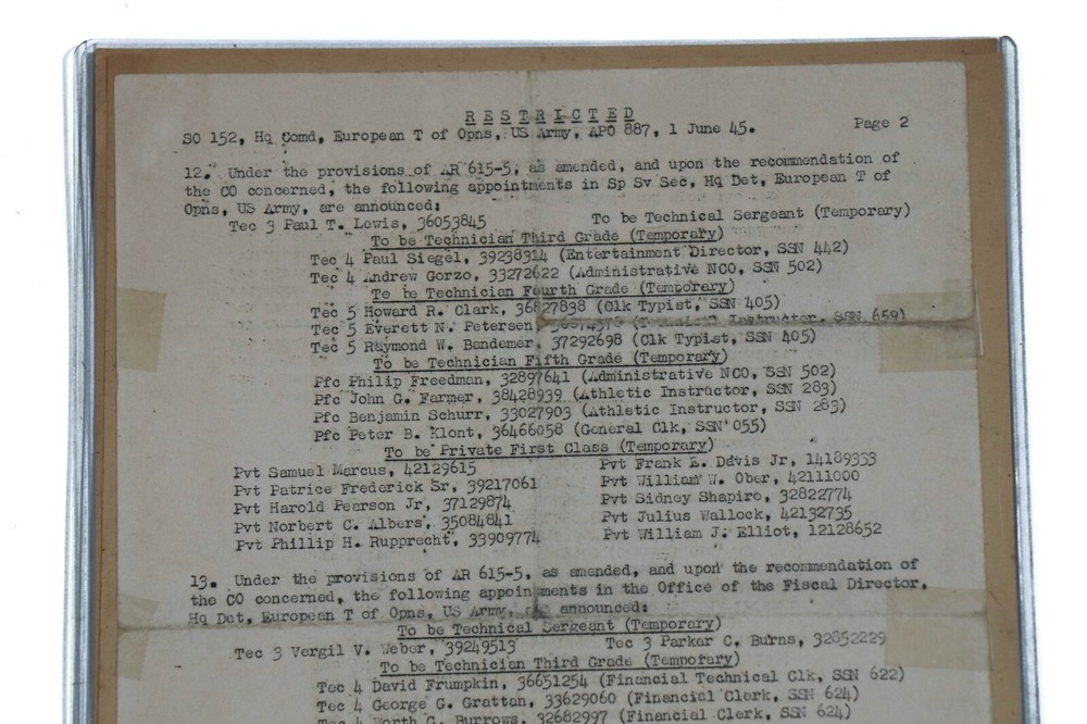 Original US WWII 1945 Dated Field Promotion Documentation