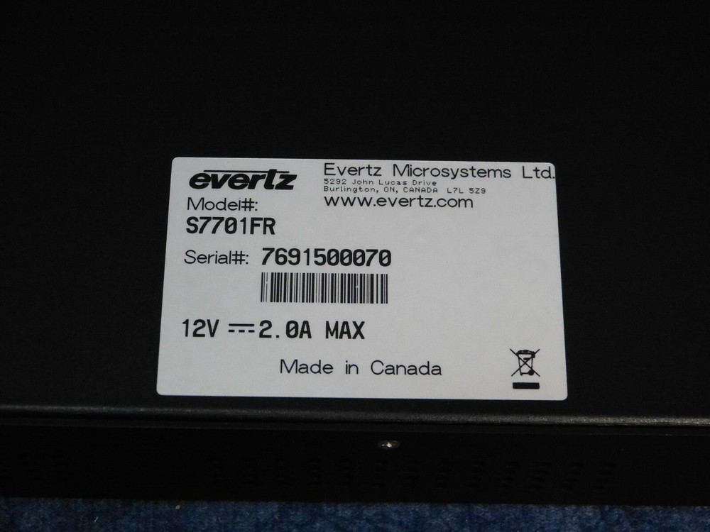 Evertz Microsystems S7701FR Video Processing 2 Card Space Frame w PS & Cable EC9