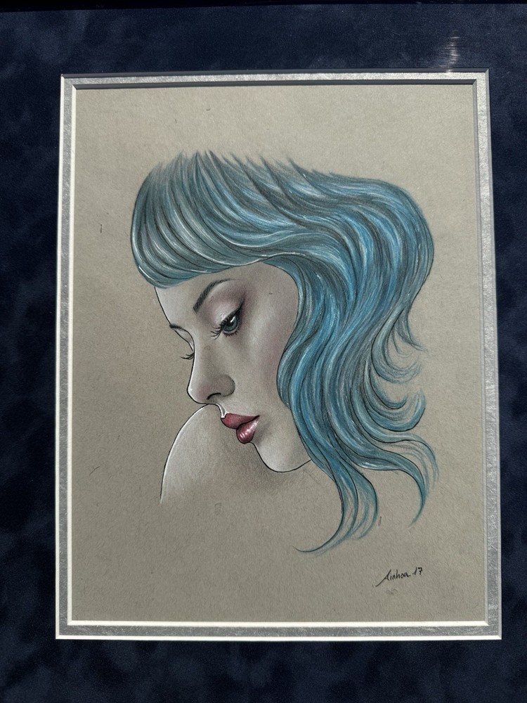 Feeling Blue Ainhoa Cortez Signed 2017 Drawing Framed