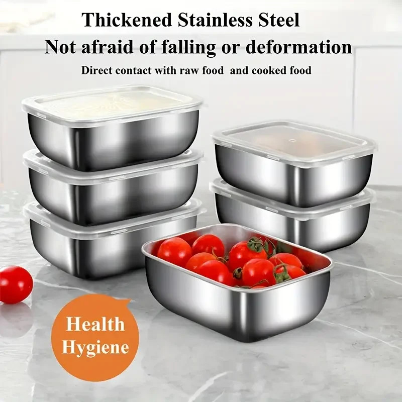 6 X Stainless Steel Food Storage Containers with Lids – Lunch & Prep Set