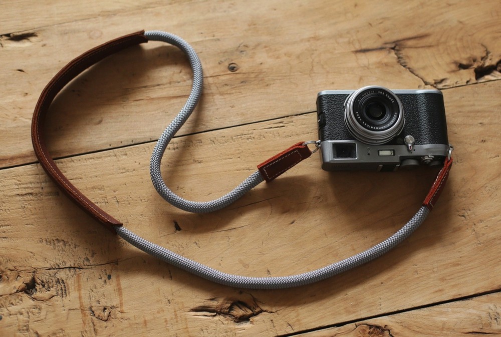 Handmade 10mm Gray Rope Camera Strap with Leather Shoulder Pad — Windmup
