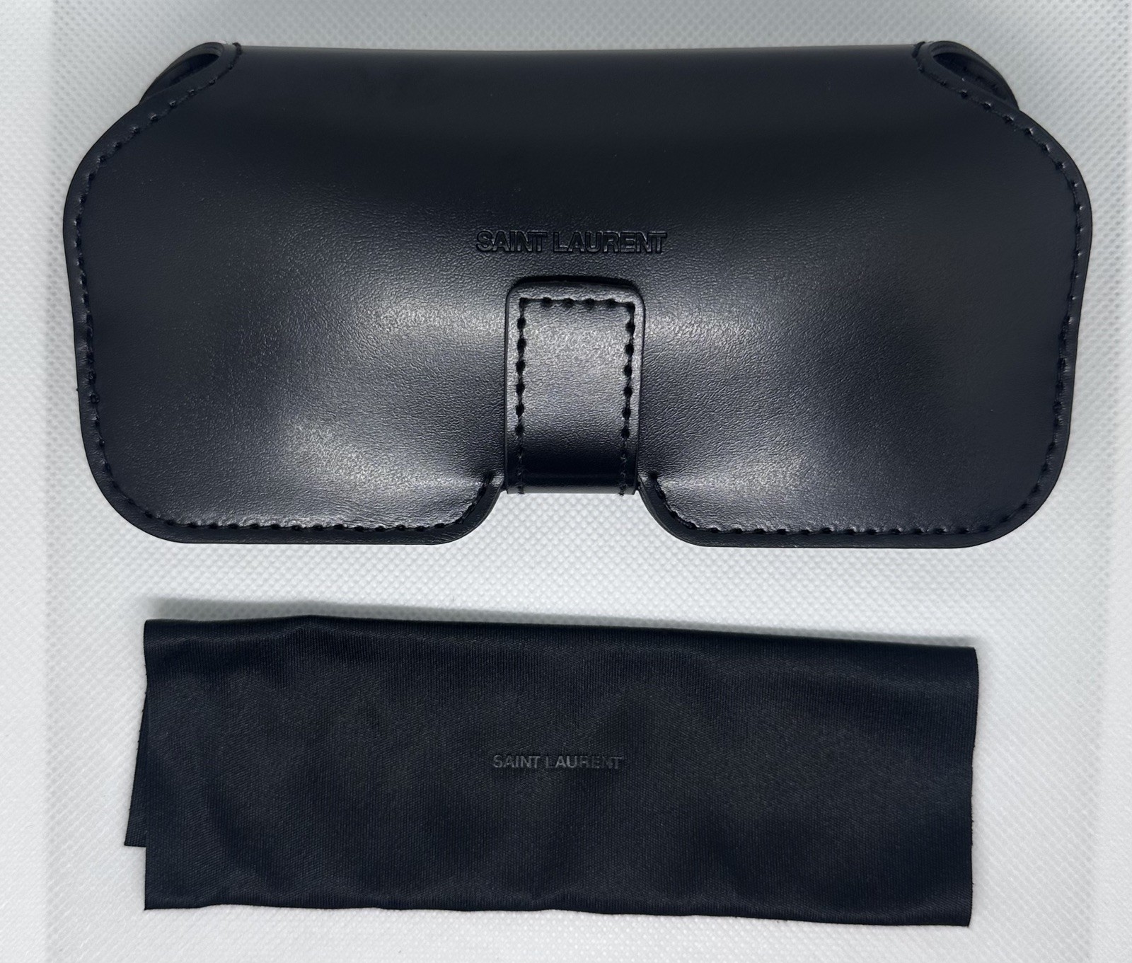 New Saint Laurent Black  Authentic Eyeglasses Sunglasses Case w/ Cleaning Cloth