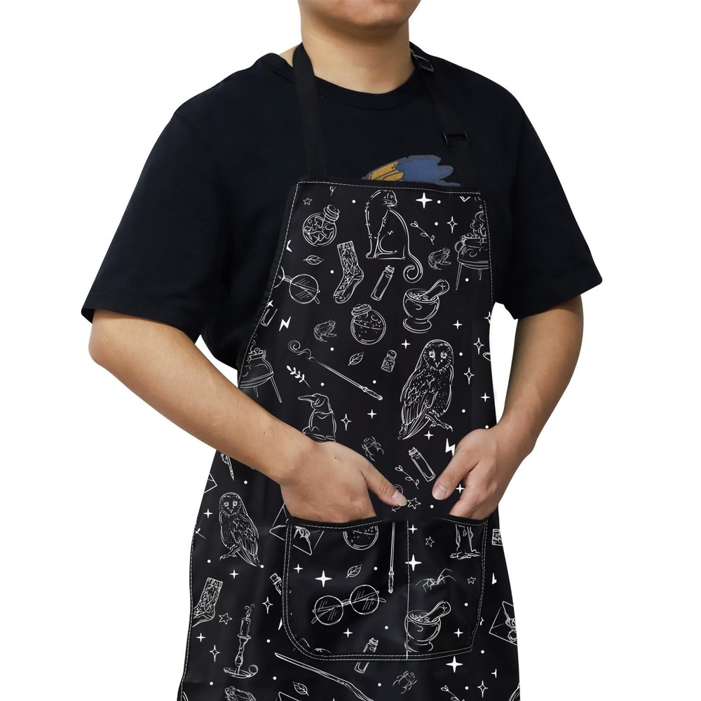 Magic Wizard Kitchen Apron With Pockets Spooky Witch Gift Gothic Cooking