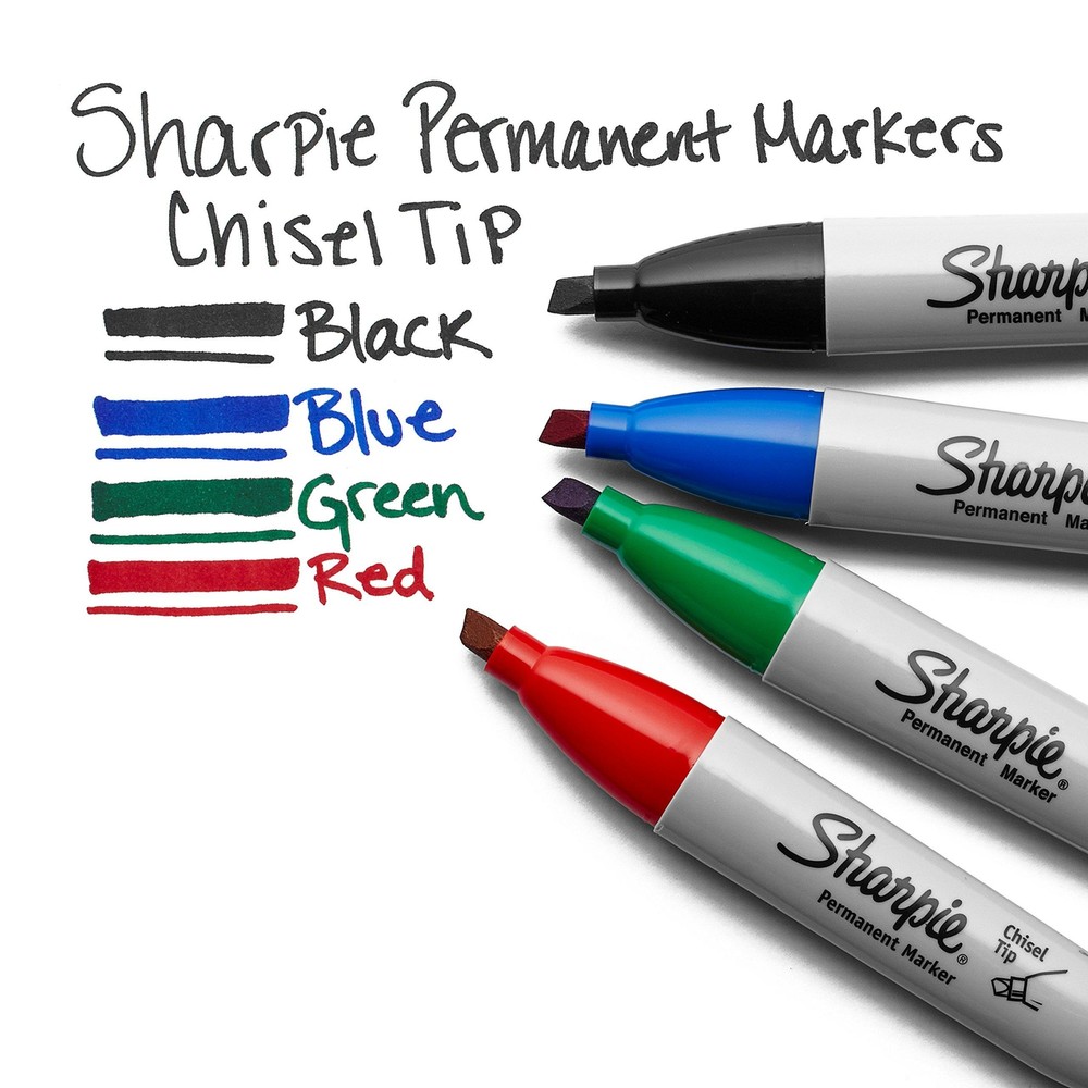 Sharpie Permanent Markers, Chisel Tip, Black, 4 Count