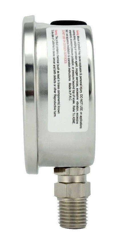 2.5" LIQUID FILLED PRESSURE GAUGE 0 - 4000 PSI, STAINLESS STEEL CASE LOWER MOUNT