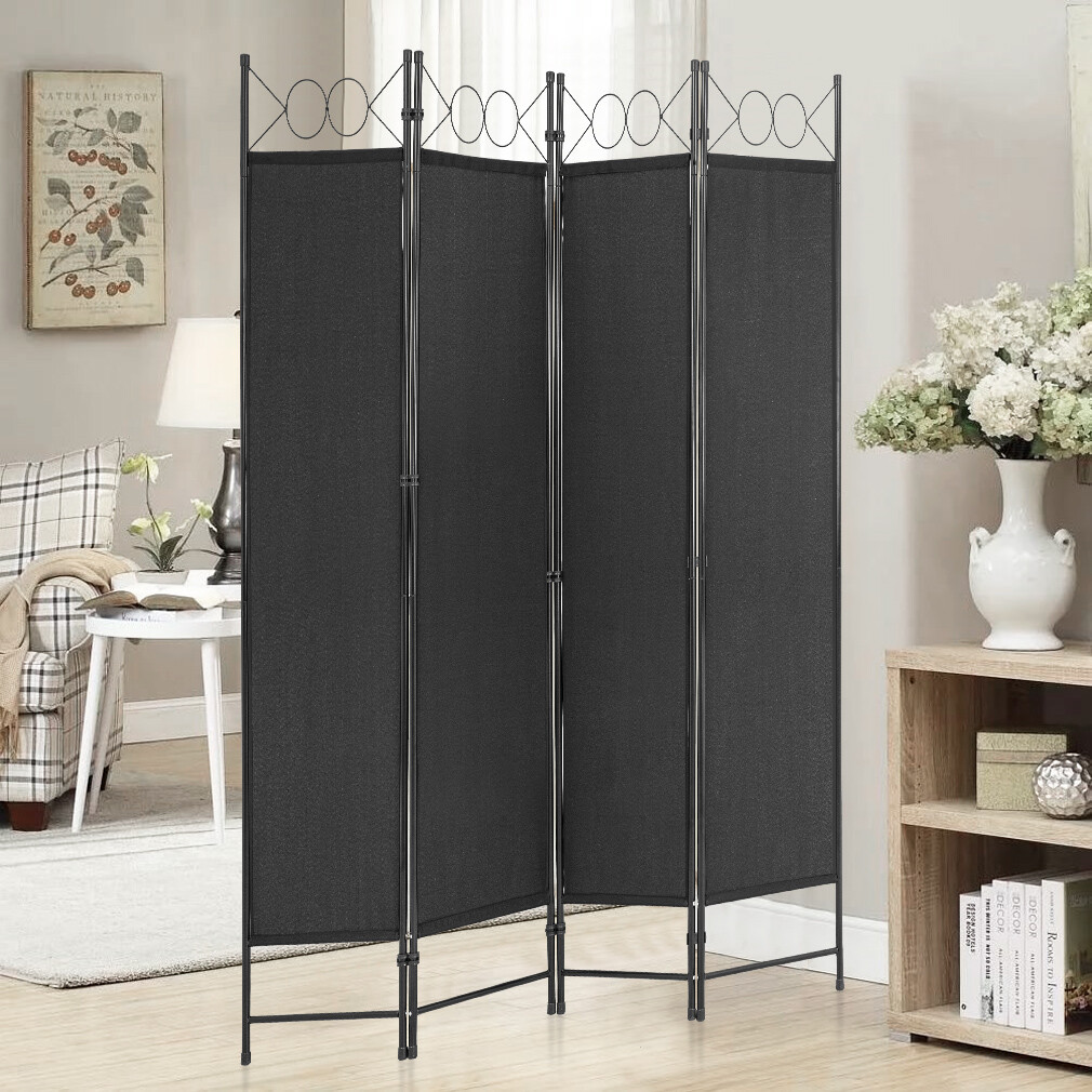 4 Panel Room Divider 6.8FT Steel Frame Screen Folding Privacy Divider Freestand