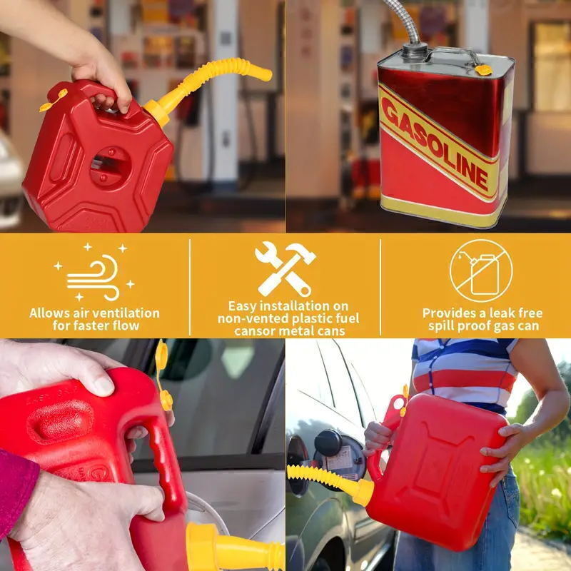 Old Style Gas Can Spout Replacement w/Tough Nozzles Screw Collar Vent Caps 6 Kit